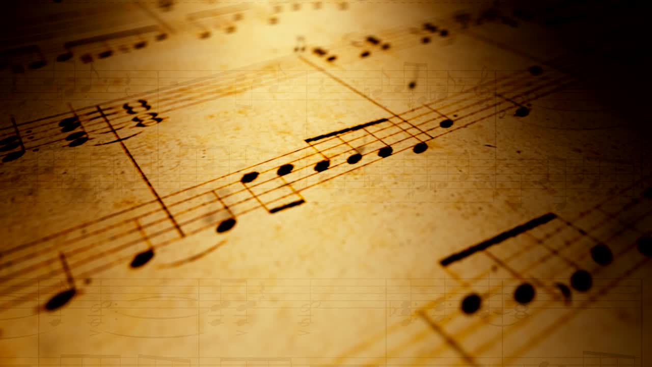 오래된 갈색 종이에 노트와 함께 대기 음악 배경