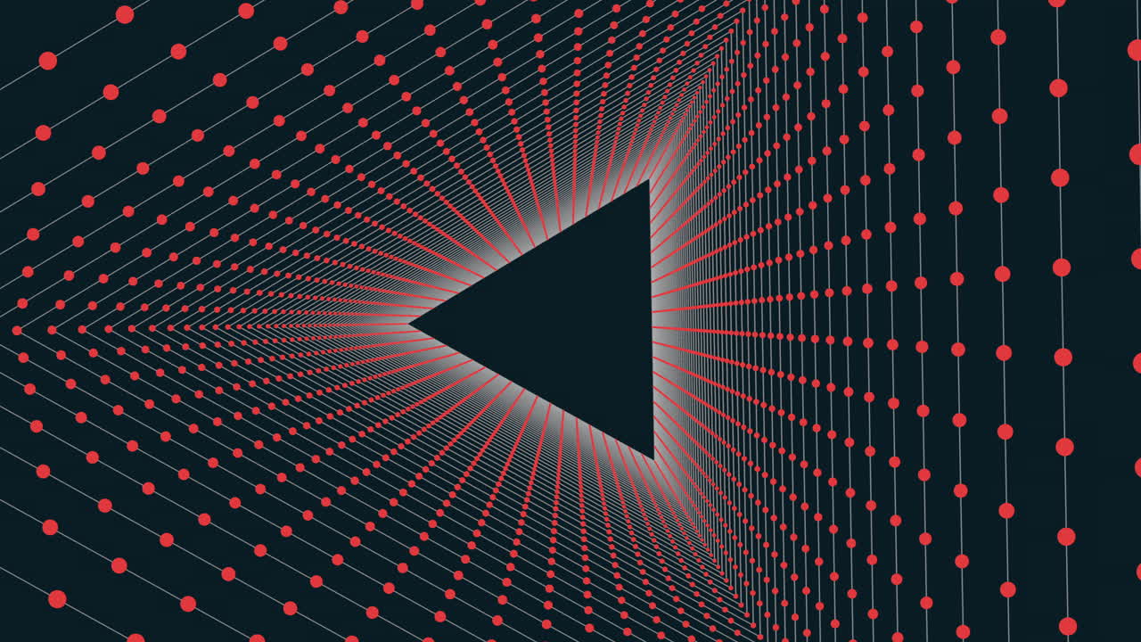 Futuristic triangular pattern with red dots on black background