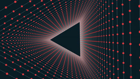 Futuristic triangular pattern with red dots on black background