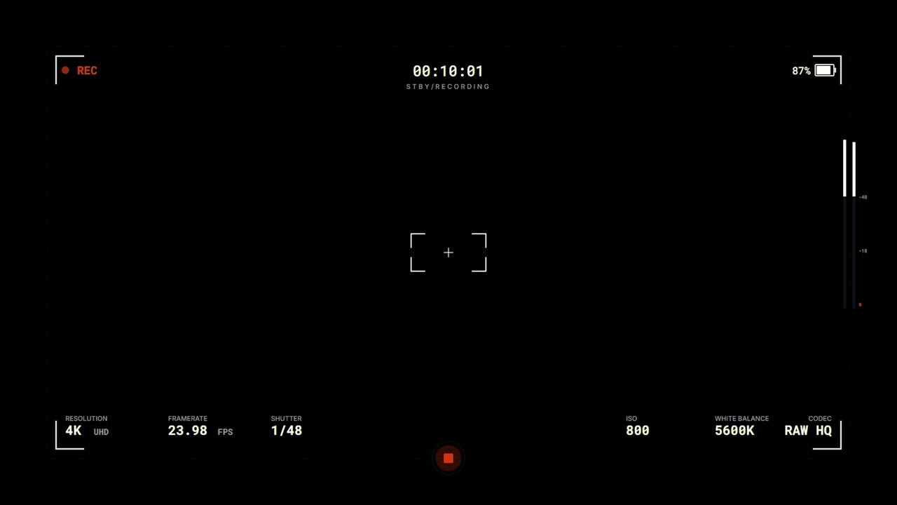 Digital Camera Recording Interface Overlay with Black Background