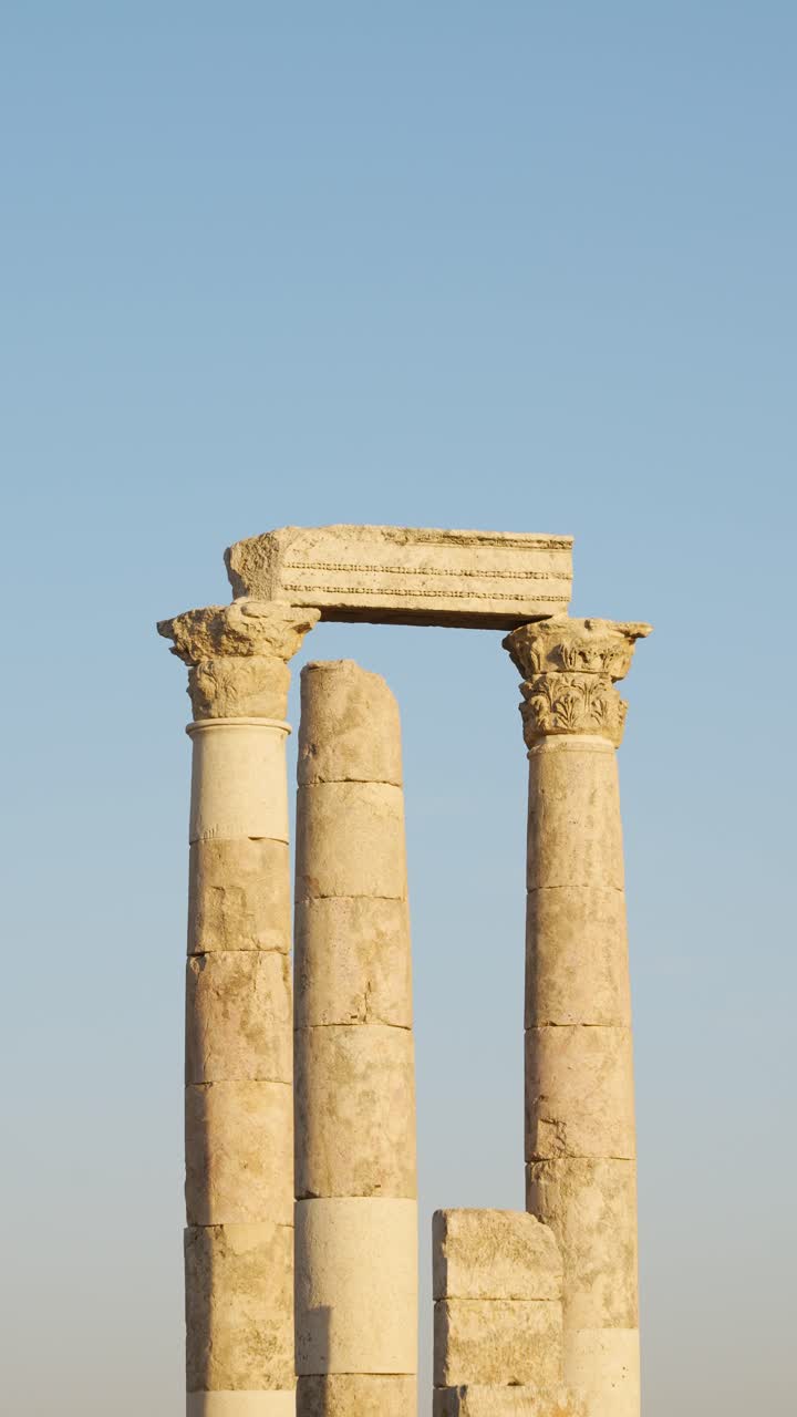 Roman Temple of Hercules Columns in Amman Citadel Jordan, Vertical Shot