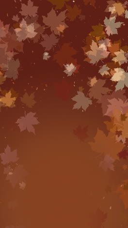 brown background with copy space and frame of falling maple leaves. looped animation. vertical video.