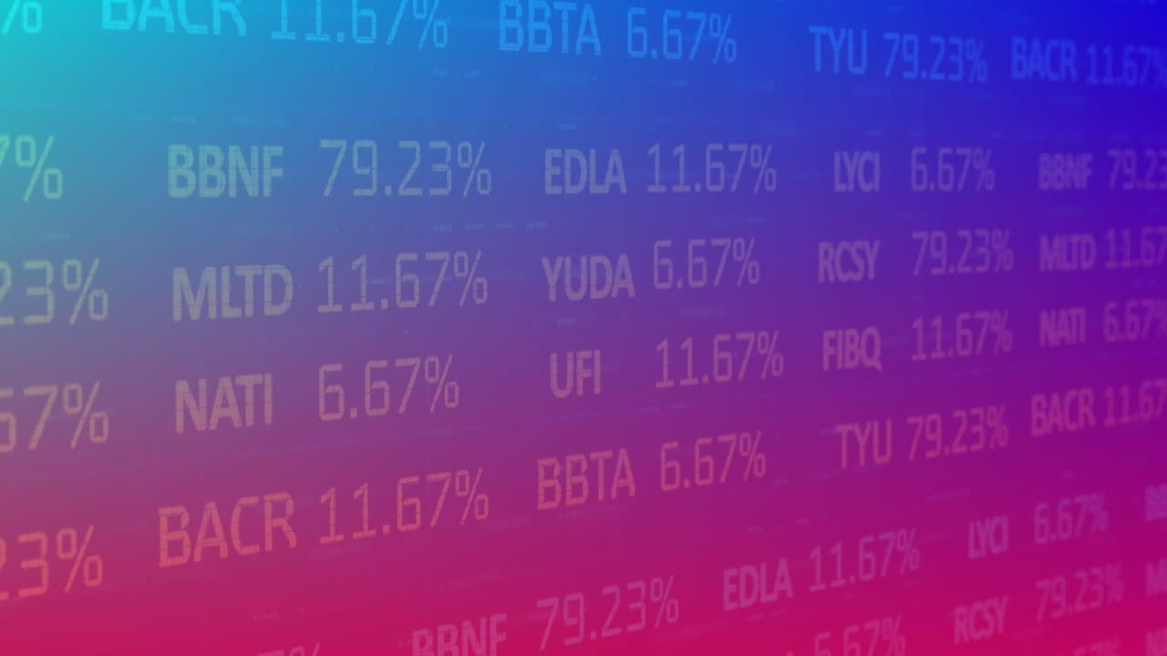 animación del procesamiento de datos financieros sobre un fondo azul a rosa