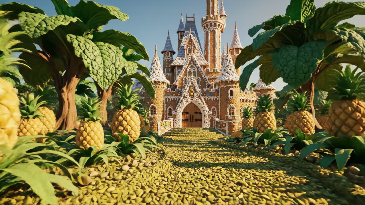 Gingerbread Castle in a Tropical Pineapple Garden