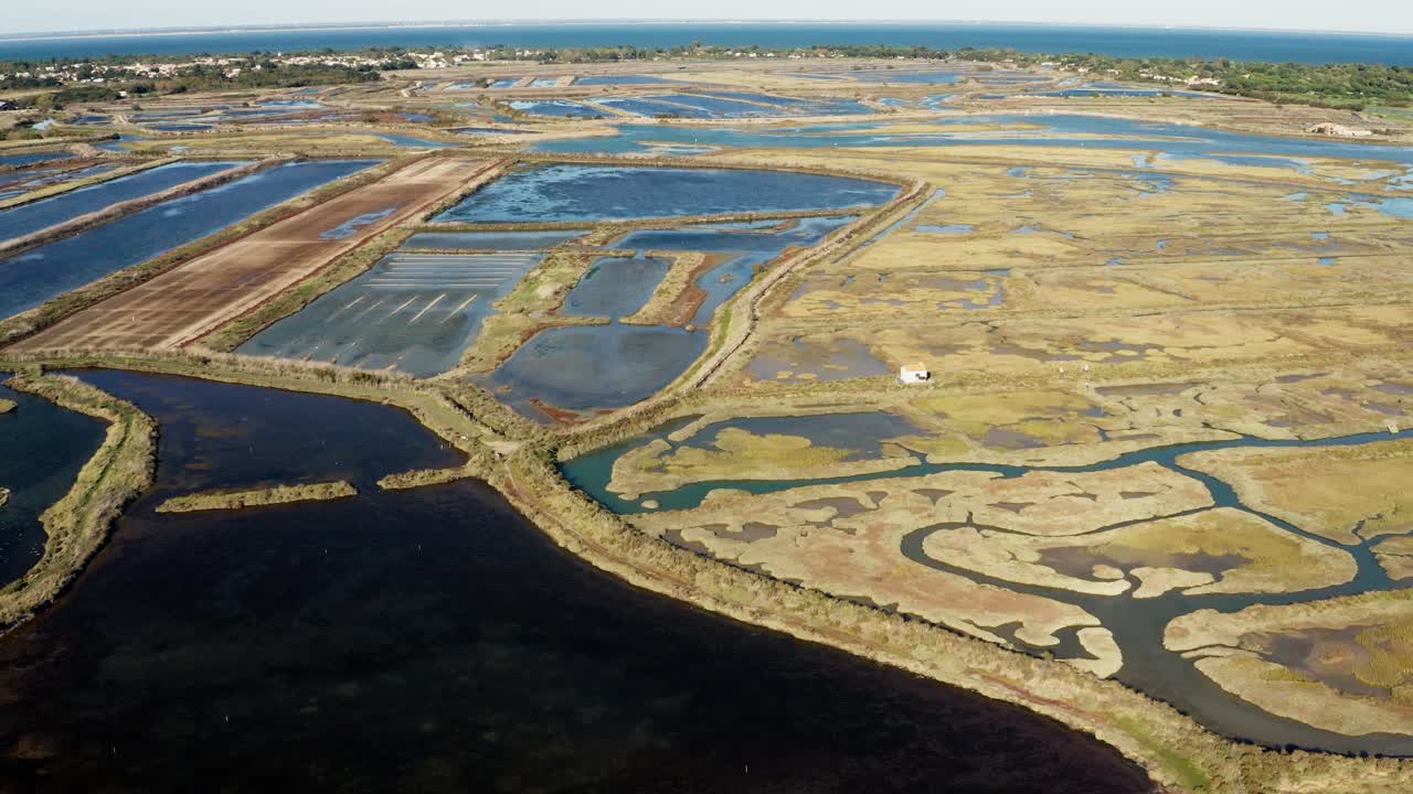Large drone view mudflat Of The Natural Reserve Of Lilleau Des Niges On The Ile De R&eacute; Island