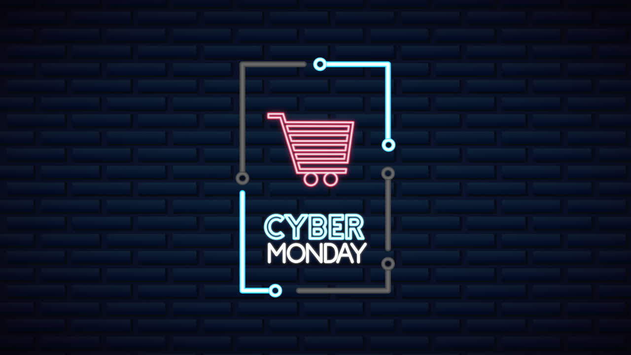 cyber lunes luces de neón animación con carrito de compras