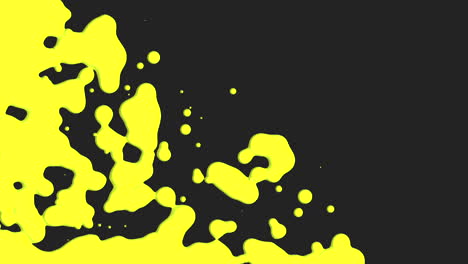 Abstract-flowing-yellow-liquid-and-splashes-spots-on-black-gradient