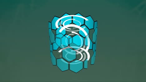 animation of hexagons and scopes scanning on green background