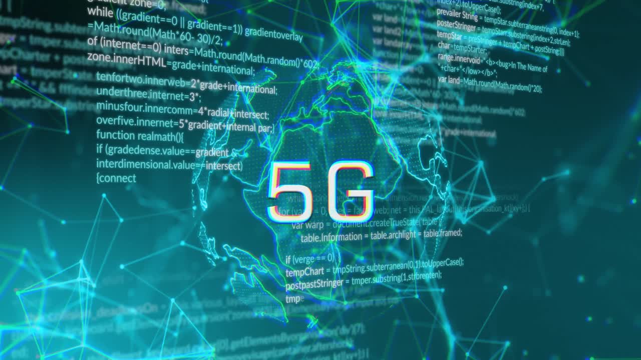 animazione di 5g sul globo, dati di connessione e schermo digitale