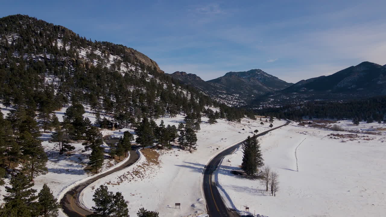 Beautiful Aerial View of Mountain Range in Snowy Rocky Mountain National Park in Colorado, USA