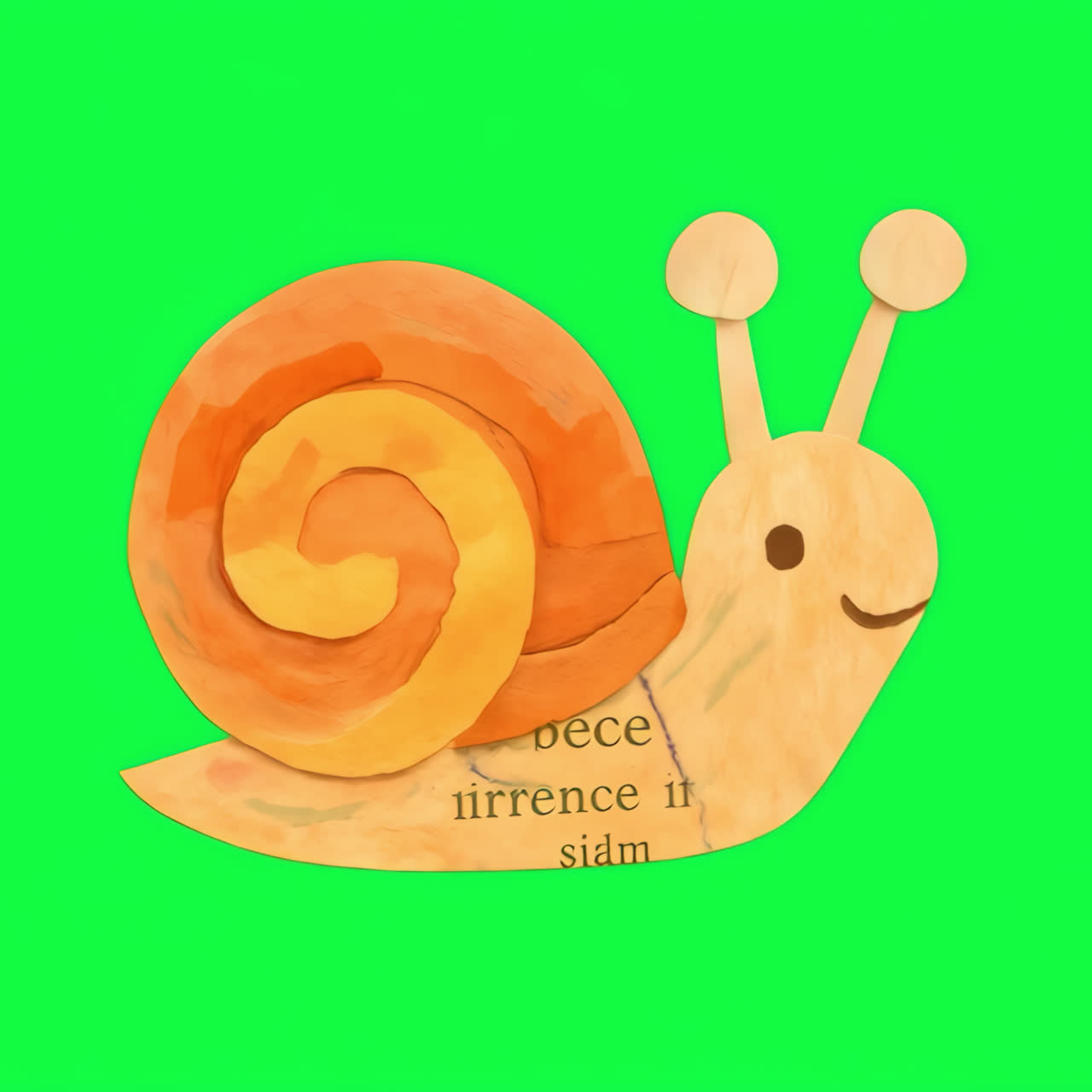 Whimsical snail collage art animation isolated asset, transparent 4K video, alpha channel, ProRes