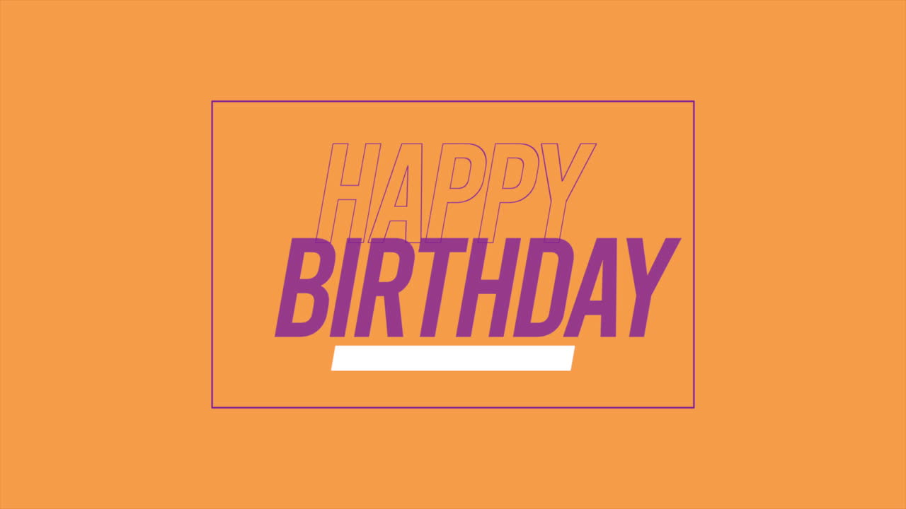 tarjeta de cumpleaños colorida con texto púrpura y amarillo en fondo naranja