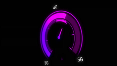 Animation-of-purple-speedometer-over-black-background