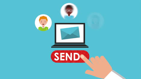 marketing de redes sociales por correo electrónico con animación para portátiles