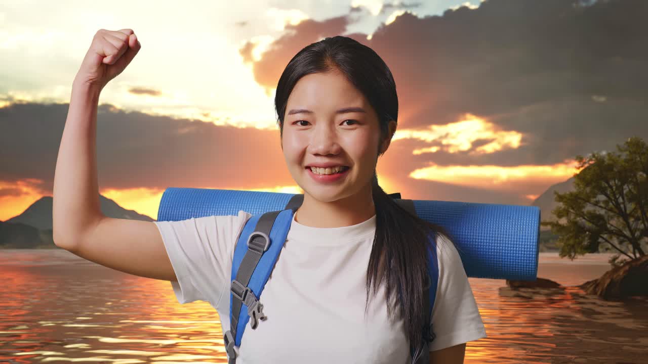 산책 여행 을 하는 행복 한 여자