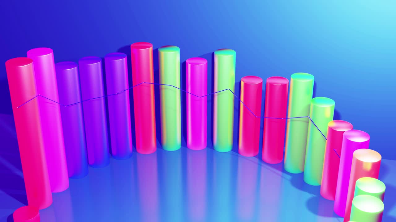 infografías abstractas de columnas multicolores en filas, hermoso fondo para transmisión analítica. fondo de bucle brillante con animación suave. matriz de barras adecuadas para temas financieros