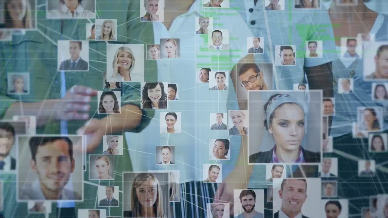 анимация глобуса связей с фотографиями счастливых деловых людей