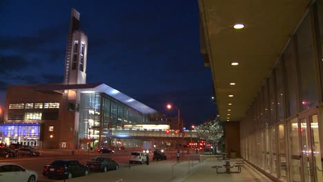 a modern office building or performing arts center at night 2