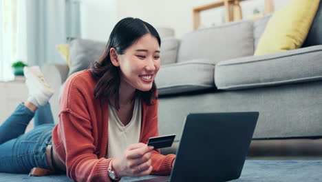 asian woman, credit card and online shopping