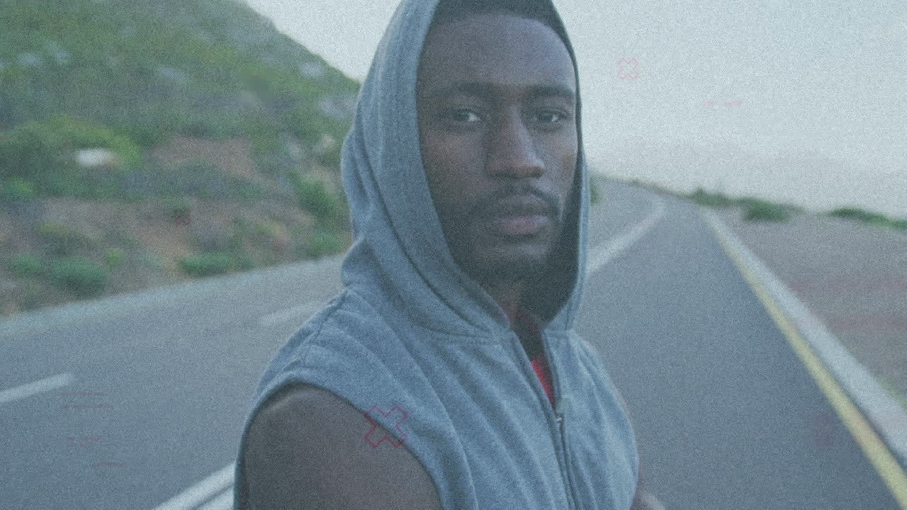 animación del procesamiento de datos sobre un deportista afroamericano