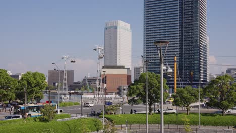 busy city streets of yokohama, sunny day in minato mirai area japan