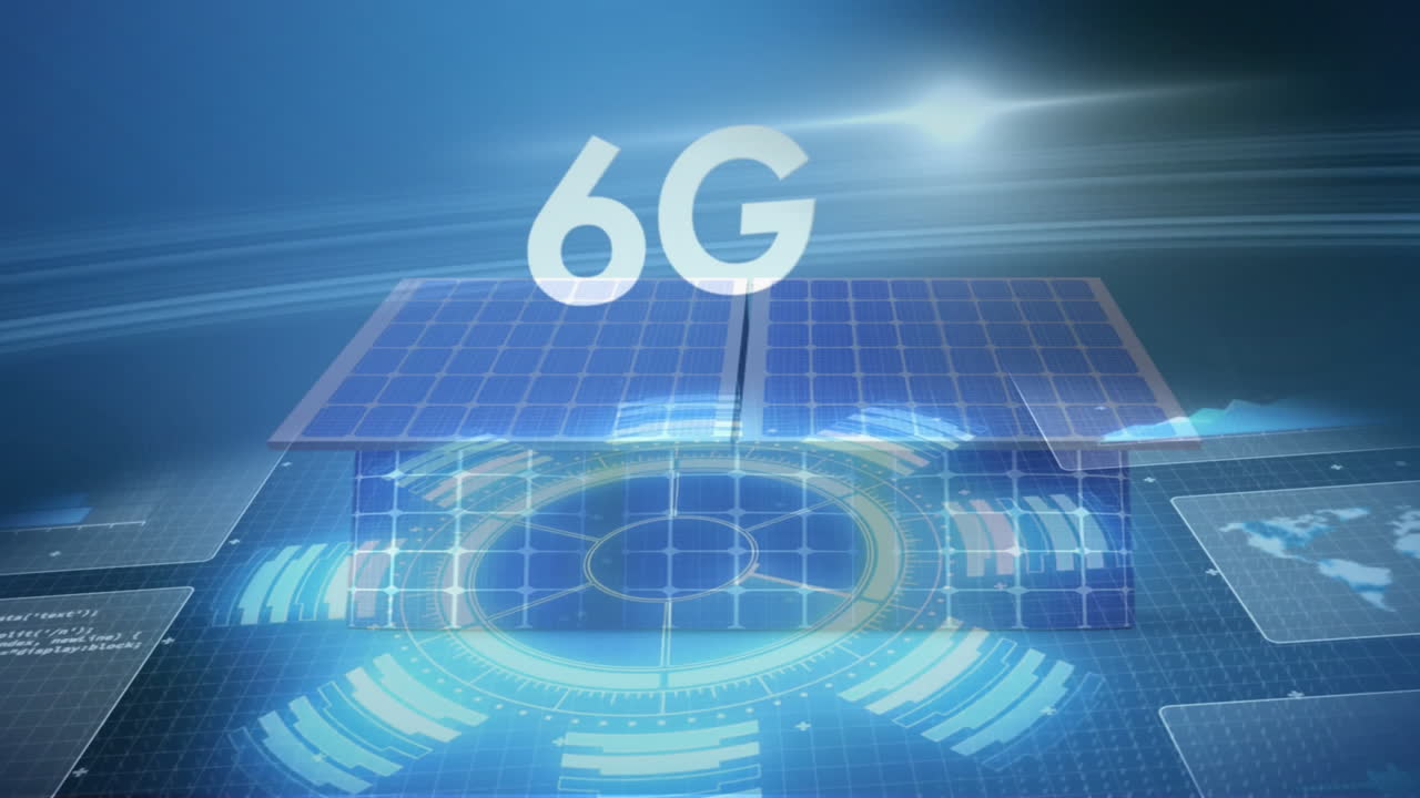 Animation of 6G technology with digital grid and futuristic interface design