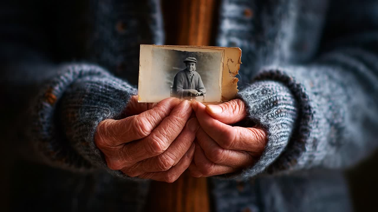 Aging Hands Cradle a Nostalgic Photograph: A Timeless Moment Captured as the Past is Reverently Held, Celebrating Memories and the Passage of Time in Soft Light