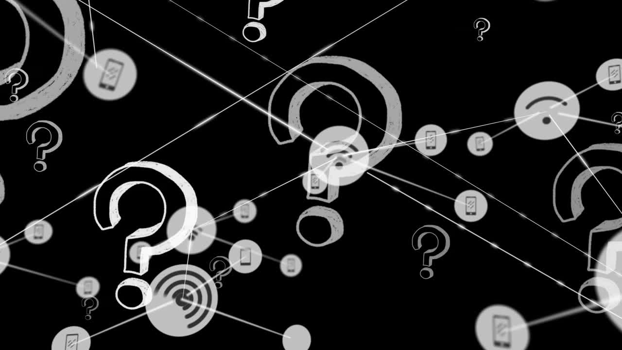 animación de la red de conexiones sobre el signo de interrogación