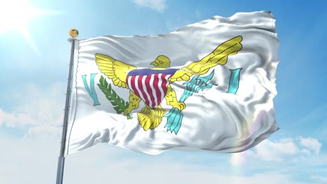 united states virgin islands flag waving in the wind against deep blue sky. national theme, international concept. 3d render seamless loop 4k