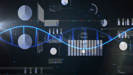 dna strand with binary coding, processing scientific data in animation style