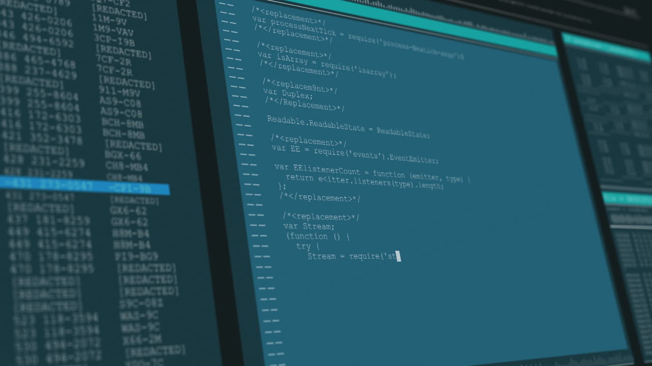 Animation of data processing on blue computer screens