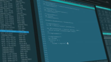 animación del procesamiento de datos en pantallas de computadora azules