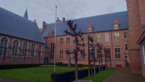 traditional european dutch style castle keep fortress architecture building in netherlands with authentic art design and cinematic sightseeing yard walkthrough