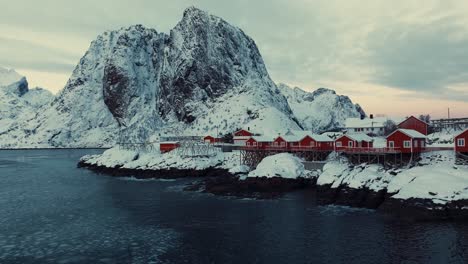 Aerial-view-of-Lofoten-Islands-beautiful-landscape-during-winter