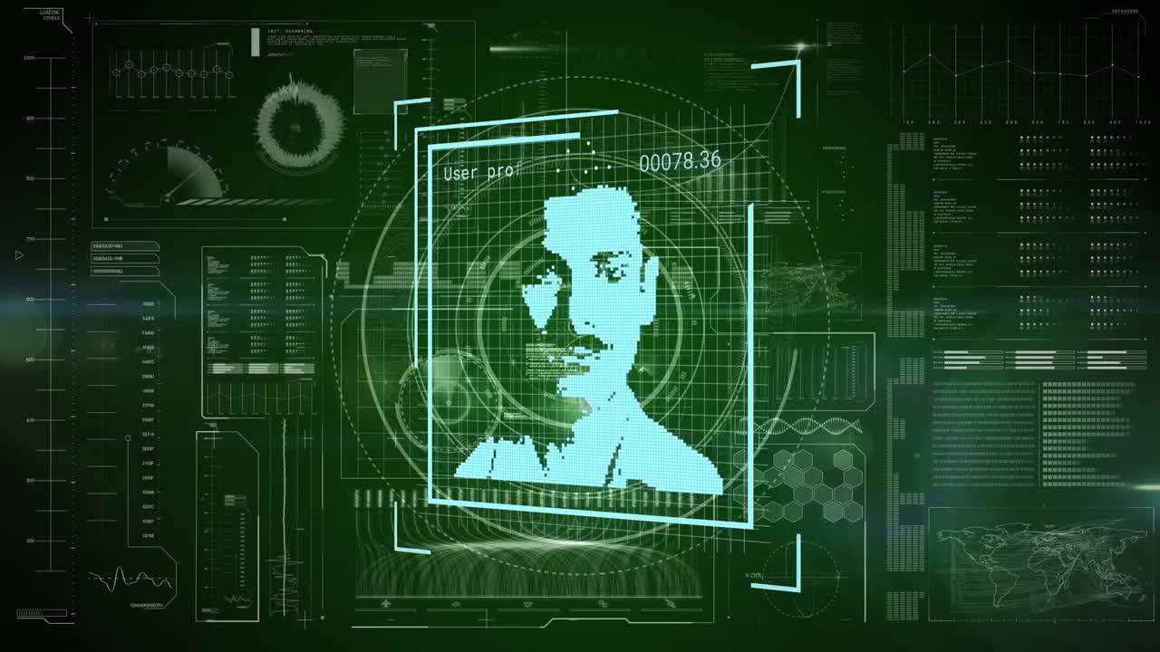 animación de múltiples iconos de perfiles cambiantes a través de una interfaz digital con procesamiento de datos