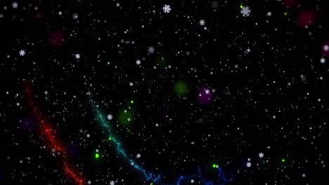 animation of snowflakes and lights moving on black background