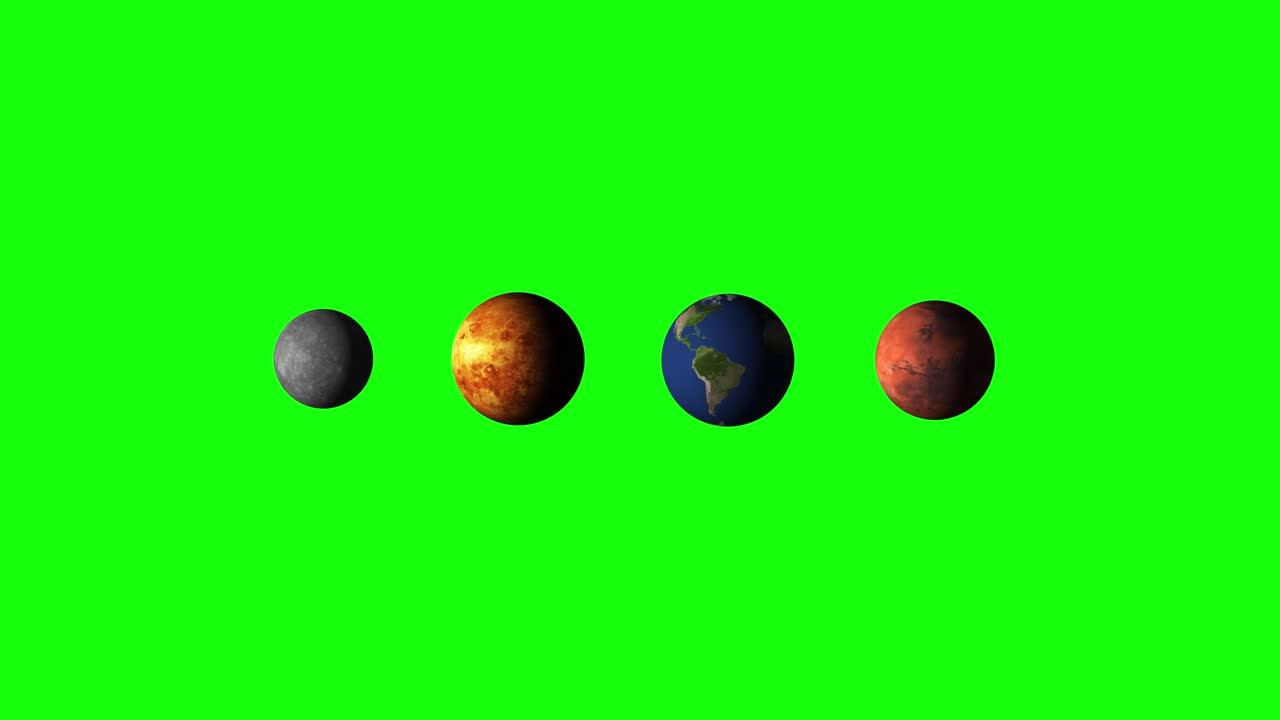 4k planeta mercurio venus tierra y marte pantalla verde