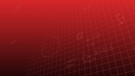 animación de ecuaciones y fórmulas matemáticas flotando contra un fondo de gradiente rojo