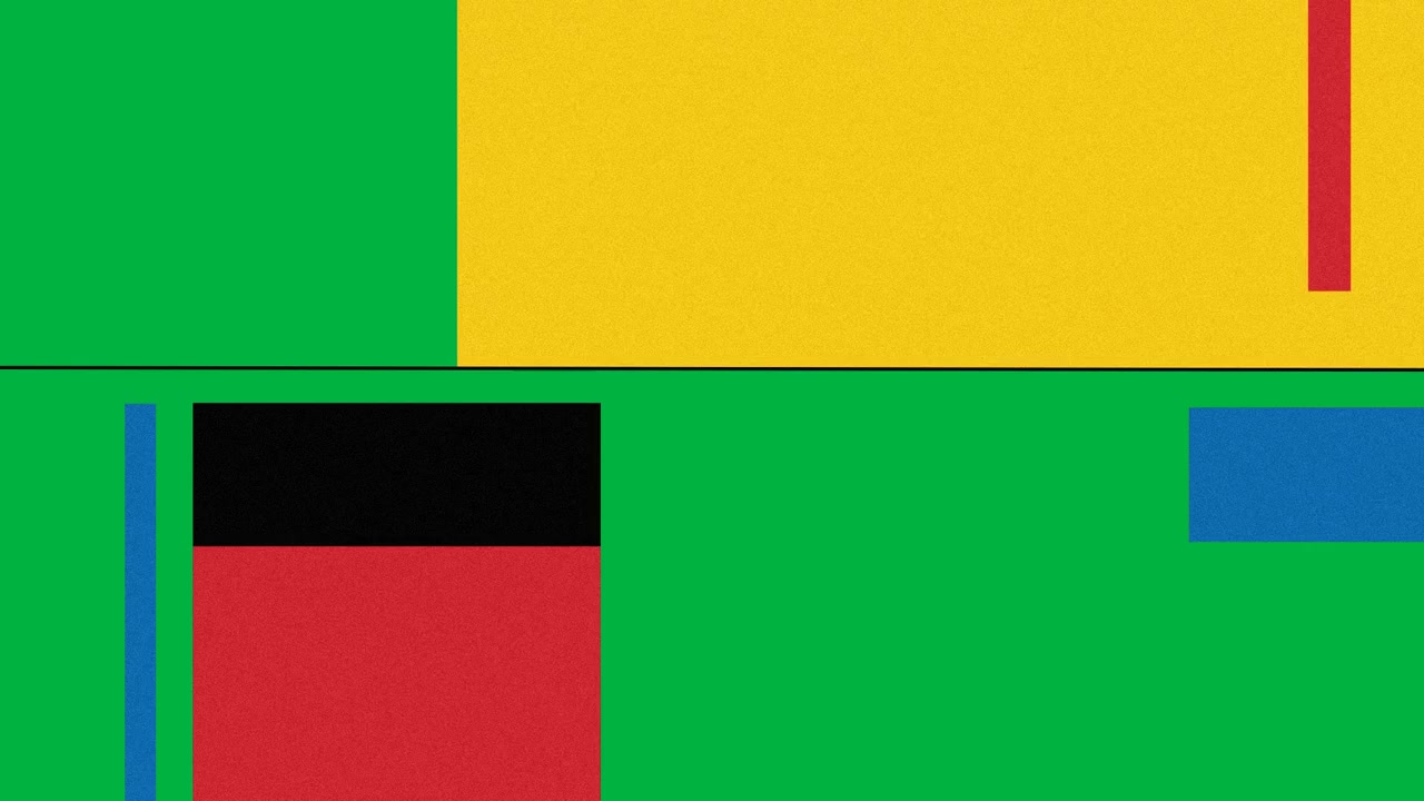 Animation af sorte, gule, blå og røde geometriske former på hvid baggrund.