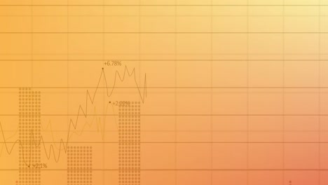 Animation-of-statistical-data-processing-over-grid-network-against-yellow-gradient-background