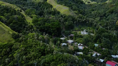 Aerial-View-of-Tropical-Island-Village-Fatu-Hiva-Marquesas-French-Polynesia