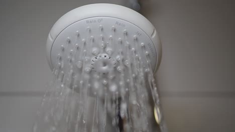 primer plano de un cabezal de ducha con agua fluyendo