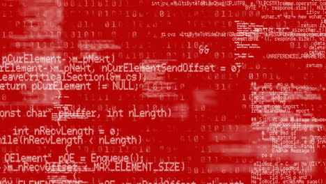 animación del procesamiento de datos y la codificación binaria sobre fondo rojo