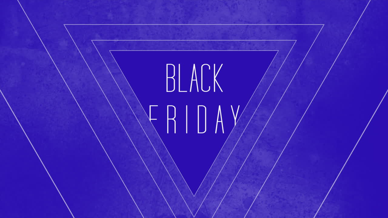 Moderne Black Friday-tekst med neon-trekanter på blå gradient