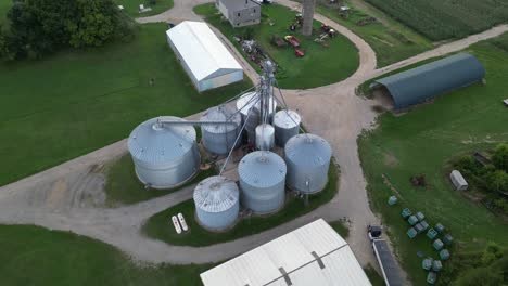 aerial view. agriculture grain silos storage tank