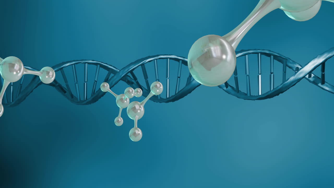 animación de moléculas sobre el giro de la cadena de adn