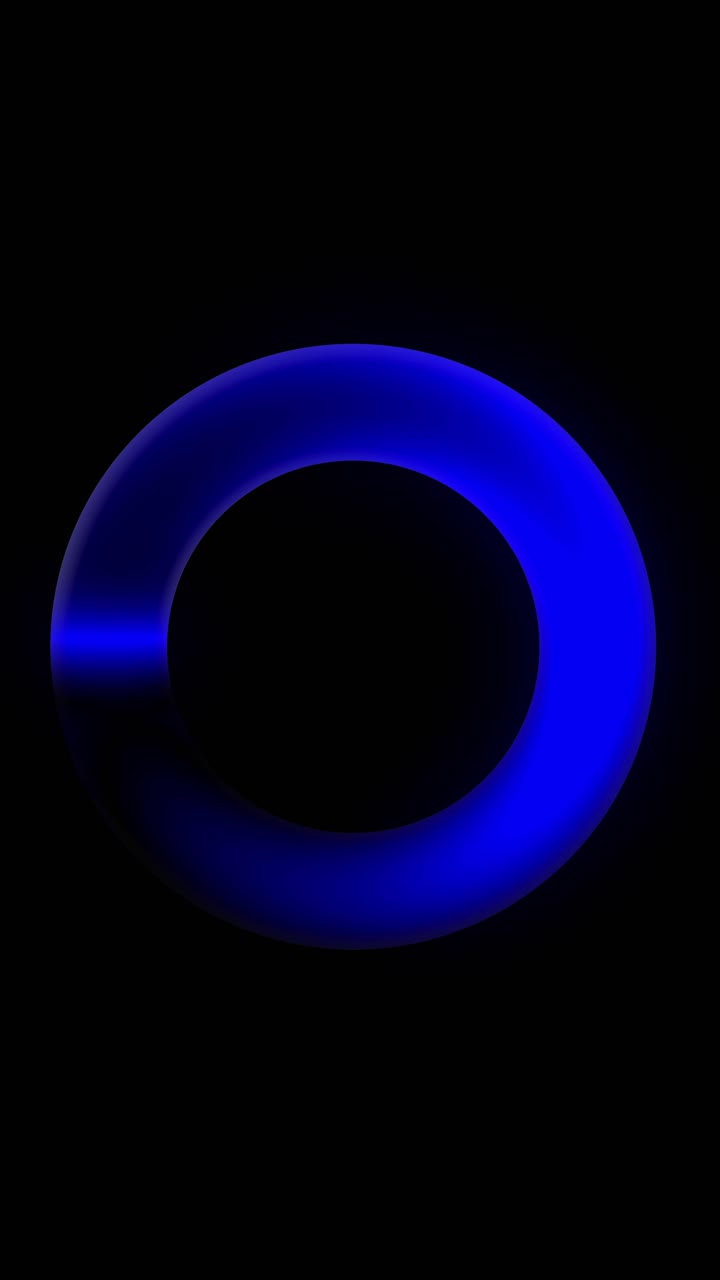 Animação de círculo azul brilhante e giratório, em loop contínuo para redes sociais em fundo preto.