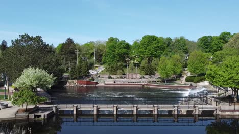 aerial-drone-footage-of-dam-in-rockford-michigan