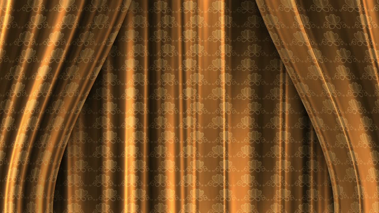 Wedding gold opening curtains. The pattern is hearts. Animation in loop seamless motion through the curtains.