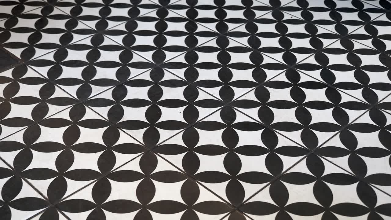 Black and White Geometric Floral Tile Floor